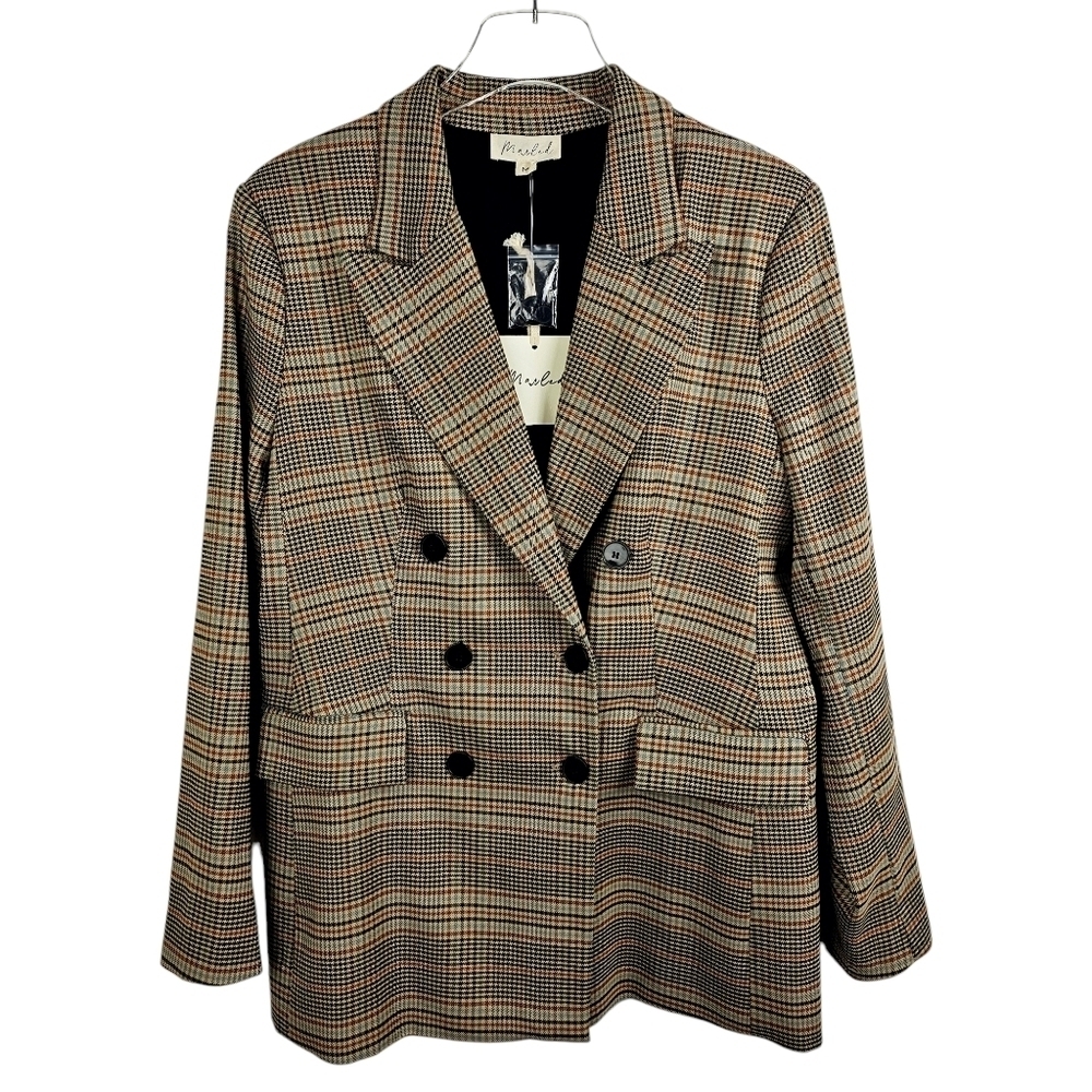 Marled Plaid Double Breasted Longline Boyfriend Blazer NWT Medium